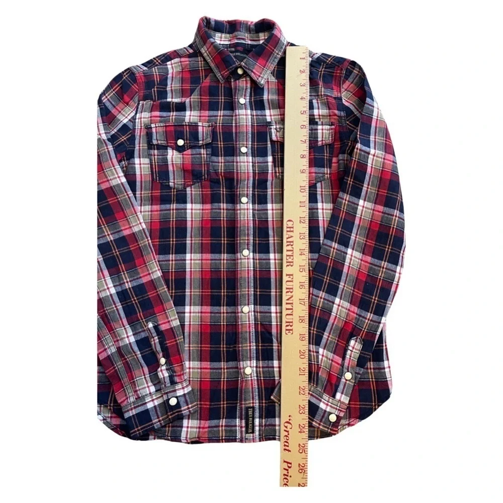 True Religion Plaid Pearl Snap With Pocket Logo & Large Graphic Youth Large Shrt
